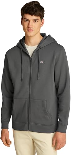 Tommy Jeans Herren Hoodie mit Reißverschluss Flag Zip Thru mit Kapuze, Grau (Washed Black), S von Tommy Jeans