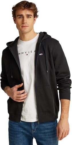 Tommy Jeans Herren Hoodie mit Reißverschluss Flag Zip Thru mit Kapuze, Schwarz (Black), XXL von Tommy Jeans