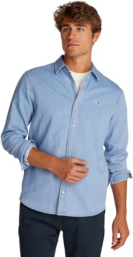 Tommy Jeans Herren Jeanshemd Regular Fit mit Knopfleiste, Blau (Denim Light), XL von Tommy Jeans