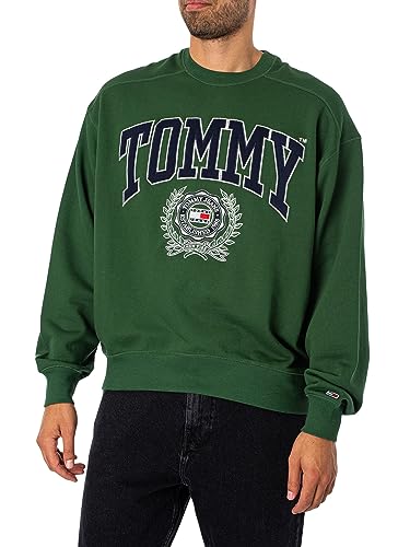 Tommy Jeans Herren Kastenförmiges College-Grafik-Sweatshirt, Grün, L von Tommy Jeans