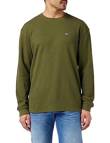 Tommy Jeans Herren Langarmshirt Clsc Waffle Ls Baumwolle, Grün (Drab Olive Green), L von Tommy Jeans