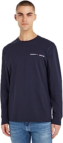 Tommy Jeans Herren Langarmshirt Linear Chest L/S Baumwolle, Blau (Twilight Navy), M von Tommy Jeans