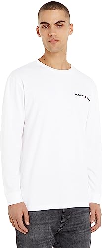 Tommy Jeans Herren Langarmshirt Linear Chest L/S Baumwolle, Weiß (White), L von Tommy Jeans