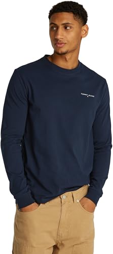 Tommy Jeans Herren Langarmshirt Linear Chest Slim Fit, Blau (Dark Night Navy), XXL von Tommy Jeans