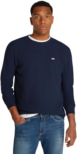 Tommy Jeans Herren Langarmshirt Regular Fit Waffle Rundhalsausschnitt, Blau (Dark Night Navy), L von Tommy Jeans