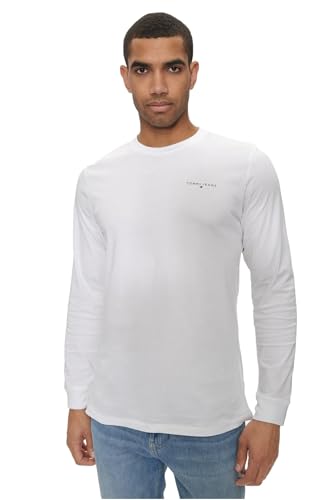 Tommy Jeans Herren Langarmshirt Slim Fit Linear aus Baumwolle, Weiß (White), XXL von Tommy Jeans
