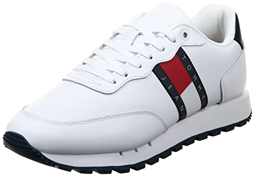 Tommy Jeans Herren Runner Sneaker Leather Runner Sportschuhe, Weiß (White), 42 von Tommy Jeans