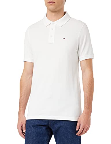 Tommy Jeans Herren Original Fine Pique Kurzarm Polo Shirt, Weiß (Classic White), S von Tommy Hilfiger