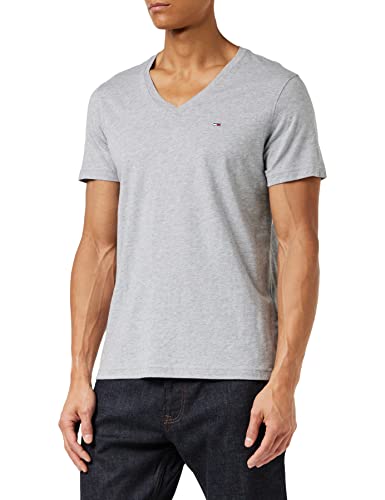 Tommy Jeans Herren T-Shirt Kurzarm TJM Original V-Ausschnitt, Grau (Light Grey Heather), L von Tommy Jeans