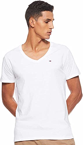 Tommy Jeans Herren T-Shirt Kurzarm TJM Original V-Ausschnitt, Weiß (Classic White), XS von Tommy Jeans