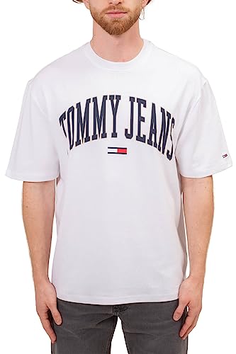 Tommy Jeans - Oversize College Herren T-Shirt mit Logo, Weiß, Large von Tommy Jeans