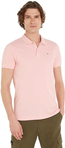 Tommy Jeans Herren Poloshirt Kurzarm Placket Polo Slim Fit, Rosa (Ballet Pin), M von Tommy Jeans