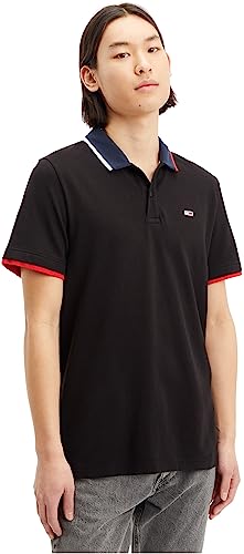 Tommy Jeans Herren Poloshirt Kurzarm Reg Flag Regular Fit, Schwarz (Black), M von Tommy Jeans