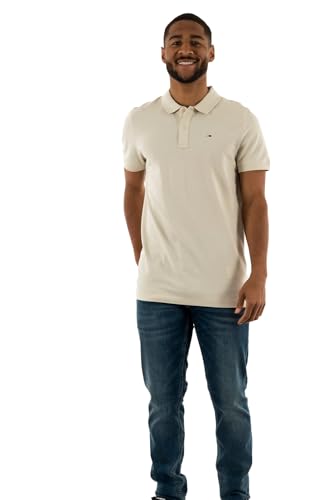 Tommy Jeans Herren Poloshirt Kurzarm Slim Fit, Elfenbein (Newsprint), XL von Tommy Jeans