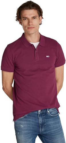 Tommy Jeans Herren Poloshirt Kurzarm Slim Fit, Rot (Valley Grape), M von Tommy Jeans