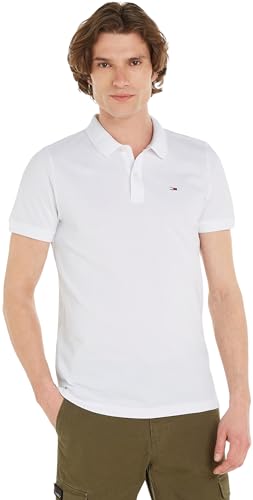 Tommy Jeans Herren Poloshirt Kurzarm Slim Fit, Weiß (White), 3XL von Tommy Jeans