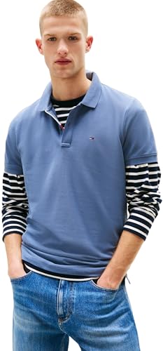 Tommy Jeans Herren Poloshirt Kurzarm Slim Placket Slim Fit, Blau (Blue Moment), 3XL von Tommy Jeans