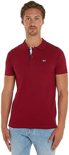 Tommy Jeans Herren Poloshirt Kurzarm Slim Placket Slim Fit, Rot (Rouge), XS von Tommy Jeans