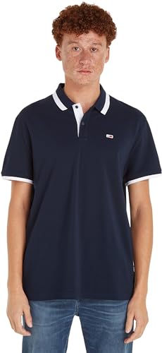 Tommy Jeans Herren Poloshirt Kurzarm Solid Tipped Polo Regular Fit, Blau (Dark Night Navy), S von Tommy Jeans