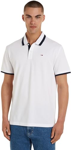 Tommy Jeans Herren Poloshirt Kurzarm Solid Tipped Polo Regular Fit, Weiß (White), XS von Tommy Jeans