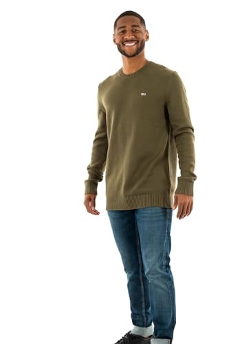 Tommy Jeans Herren Pullover Essential Crew Neck Strickpullover, Grün (Drab Olive Green), L von Tommy Hilfiger