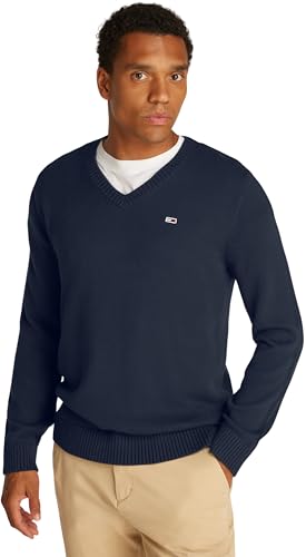 Tommy Jeans Herren Pullover Slim Essential V-Neck V-Ausschnitt, Blau (Dark Night Navy), M von Tommy Jeans