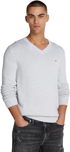 Tommy Jeans Herren Pullover Slim Essential V-Neck V-Ausschnitt, Mehrfarbig (Silver Grey), L von Tommy Jeans