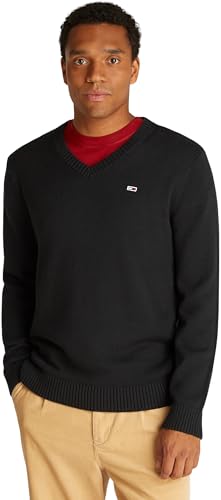 Tommy Jeans Herren Pullover Slim Essential V-Neck V-Ausschnitt, Schwarz (Black), M von Tommy Jeans