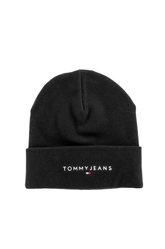 Tommy Jeans Herren Strickmütze Linear Logo Beanie Bio-Baumwolle, Schwarz (Black), Einheitsgröße von Tommy Jeans