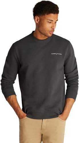 Tommy Jeans Herren Sweatshirt Linear Rundhalsausschnitt, Grau (Washed Black), XXL von Tommy Jeans