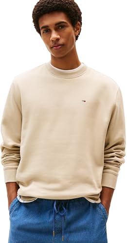 Tommy Jeans Herren Sweatshirt Regular Fit Flag Fleece Rundhalsausschnitt, Beige (Silt), 4XL von Tommy Jeans