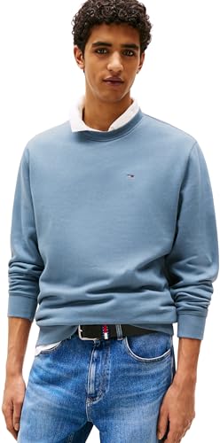 Tommy Jeans Herren Sweatshirt Regular Fit Flag Fleece Rundhalsausschnitt, Blau (Blue Moment), XL von Tommy Jeans