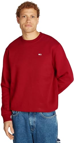 Tommy Jeans Herren Sweatshirt Regular Fit Flag Fleece Rundhalsausschnitt, Rot (Regatta Red), S von Tommy Jeans