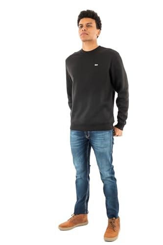Tommy Jeans Herren Sweatshirt Regular Fit Flag Fleece Rundhalsausschnitt, Schwarz (Black), 3XL von Tommy Jeans