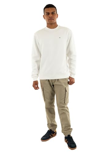 Tommy Jeans Herren Sweatshirt Regular Fit Flag Fleece Rundhalsausschnitt, Weiß (Ecru), XS von Tommy Jeans