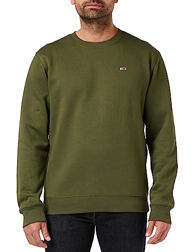 Tommy Jeans Herren Sweatshirt Regular Fleece C Neck Ohne Kapuze, Grün (Drab Olive Green), XS von Tommy Jeans