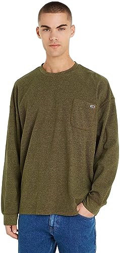 Tommy Jeans Herren Sweatshirt Relaxed Waffle ohne Kapuze, Grün (Drab Olive Green), L von Tommy Jeans