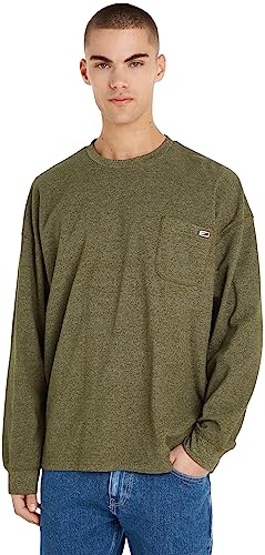 Tommy Jeans Herren Sweatshirt Relaxed Waffle ohne Kapuze, Grün (Drab Olive Green), M von Tommy Jeans