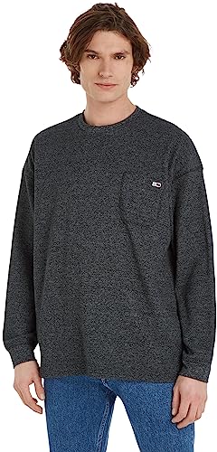 Tommy Jeans Herren Sweatshirt Relaxed Waffle ohne Kapuze, Schwarz (Black), L von Tommy Jeans