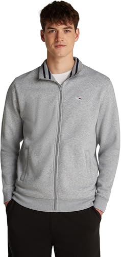 Tommy Jeans Herren Sweatshirt mit Reißverschluss Fleece Zip Thru Regular Fit, Grau (Grey Htr), XXL von Tommy Jeans