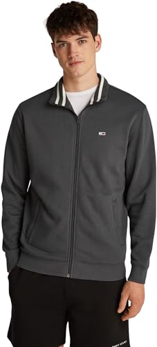 Tommy Jeans Herren Sweatshirt mit Reißverschluss Fleece Zip Thru Regular Fit, Grau (Washed Black), XL von Tommy Jeans