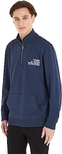 Tommy Jeans Herren Sweatshirt mit Reißverschluss Zipper Regular Entry Graphic Halber Zipper, Blau (Twilight Navy), 3XL von Tommy Jeans