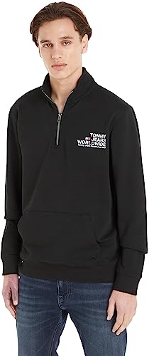 Tommy Jeans Herren Sweatshirt mit Reißverschluss Zipper Regular Entry Graphic Halber Zipper, Schwarz (Black), L von Tommy Jeans