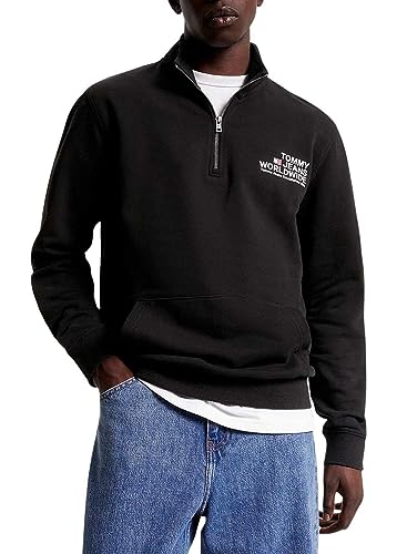 Tommy Jeans Herren Sweatshirt mit Reißverschluss Zipper Regular Entry Graphic Halber Zipper, Schwarz (Black), M von Tommy Jeans
