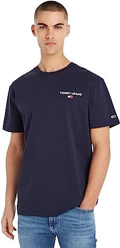 Tommy Jeans Herren T-Shirt Kurzarm Classic Linear Back Print Rundhalsausschnitt, Blau (Twilight Navy), S von Tommy Jeans