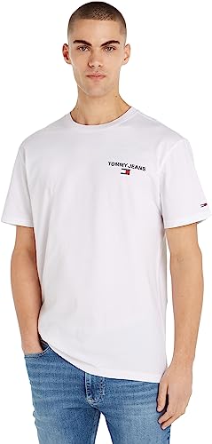 Tommy Jeans Herren T-Shirt Kurzarm Classic Linear Back Print Rundhalsausschnitt, Weiß (White), XS von Tommy Jeans