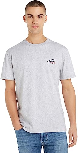 Tommy Jeans Herren T-Shirt Kurzarm Classic Small Flag Rundhalsausschnitt, Silber (Silver Grey Htr), 3XL von Tommy Jeans