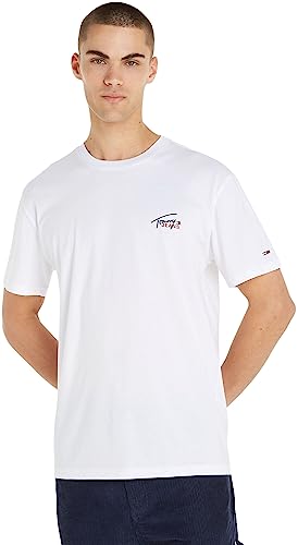 Tommy Jeans Herren T-Shirt Kurzarm Classic Small Flag Rundhalsausschnitt, Weiß (White), S von Tommy Jeans