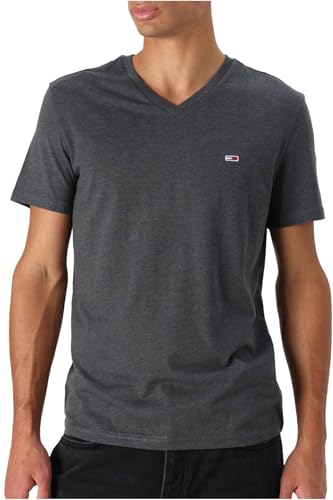 Tommy Jeans Herren T-Shirt Kurzarm Jaspe V-Ausschnitt, Schwarz (Washed Black Heather), XS von Tommy Jeans