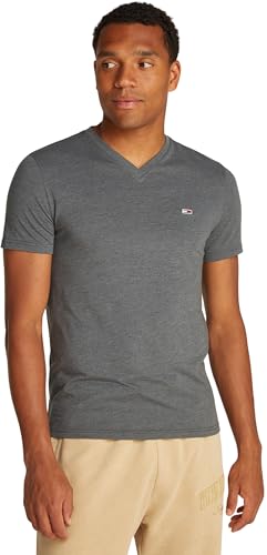 Tommy Jeans Herren T-Shirt Kurzarm Jaspe V-Ausschnitt, Schwarz (Washed Black Heather), XXL von Tommy Jeans